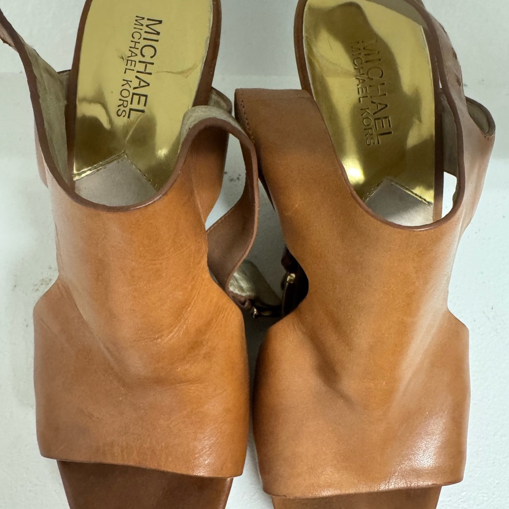 Michael Kors Tan Leather Open-Toe Slingback Mules